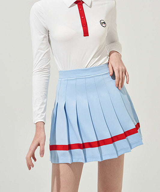 KANDINI Color line Pleats Skirt - Skyblue