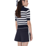 AVEN Hampton Striped Mid-Neck Knit - Navy