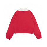 PIV'VEE Knit Collar Half Zip Sweatshirt - Cherry Red