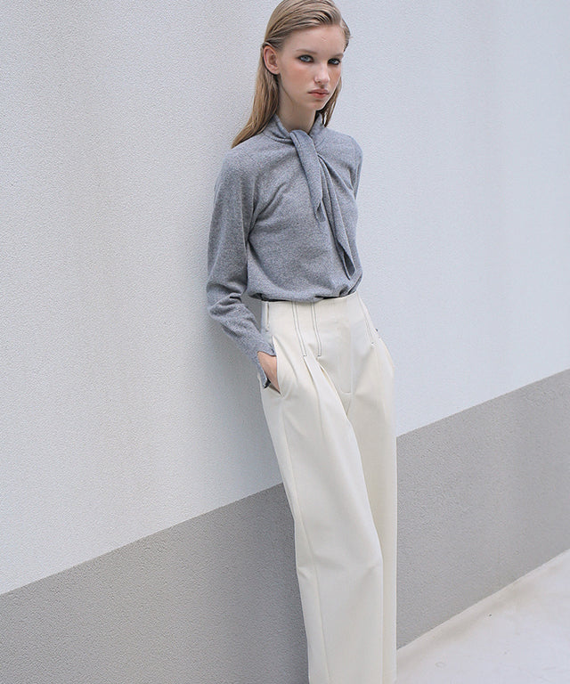 PAUL AND ALICE  HIGH WAIST STITCH PANTS - BEIGE