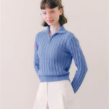 PIV'VEE Cable Knit Half Zip Sweater - Cornflower Blue