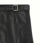 KUME STUDIO Faux Leather Pleated Long Skirt - Black