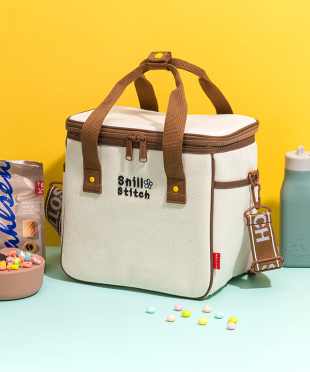 SNILLO STITCH Canvas Picnic Cooler Bag Flower - Brown