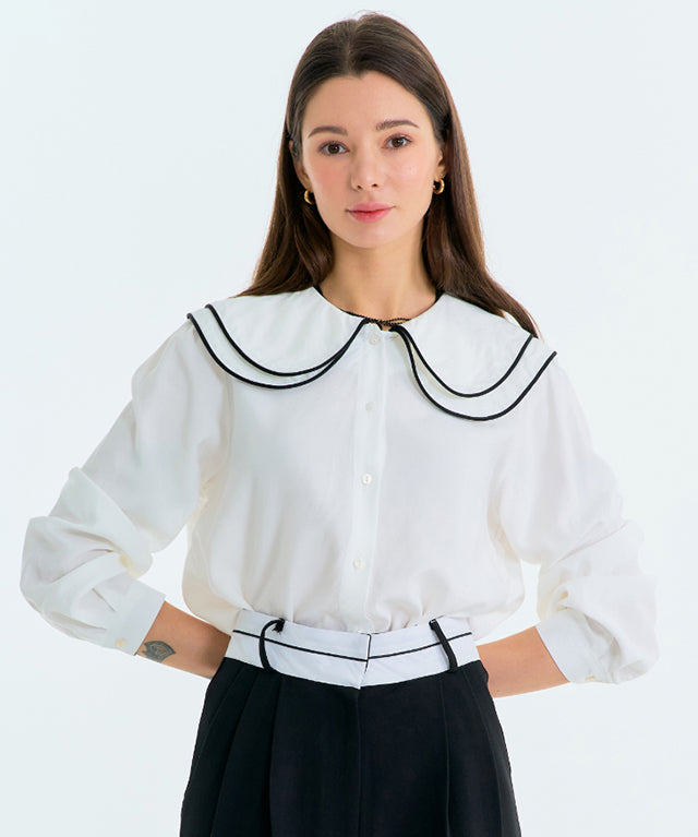 MAGIA Double Collared Blouse - White