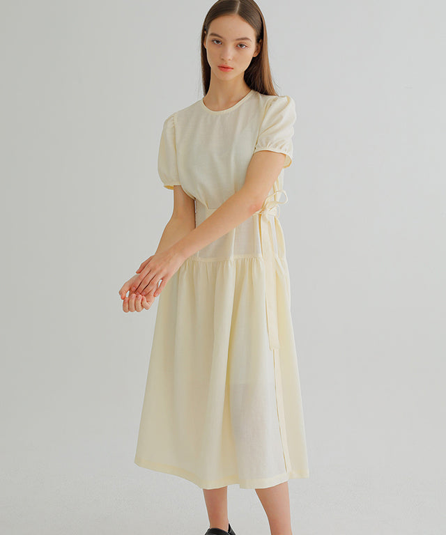 PAUL AND ALICE PUFF SLEEVE DRESS - LIGHT YELLOW