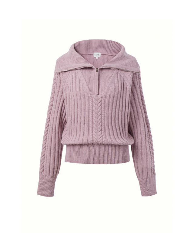 KUME STUDIO Cashmere Blend Half Zip-Up Sweater - Pink