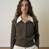 KUME STUDIO Cashmere Blend Half Zip-Up Sweater - Melange Brown