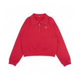 PIV'VEE Knit Collar Half Zip Sweatshirt - Cherry Red
