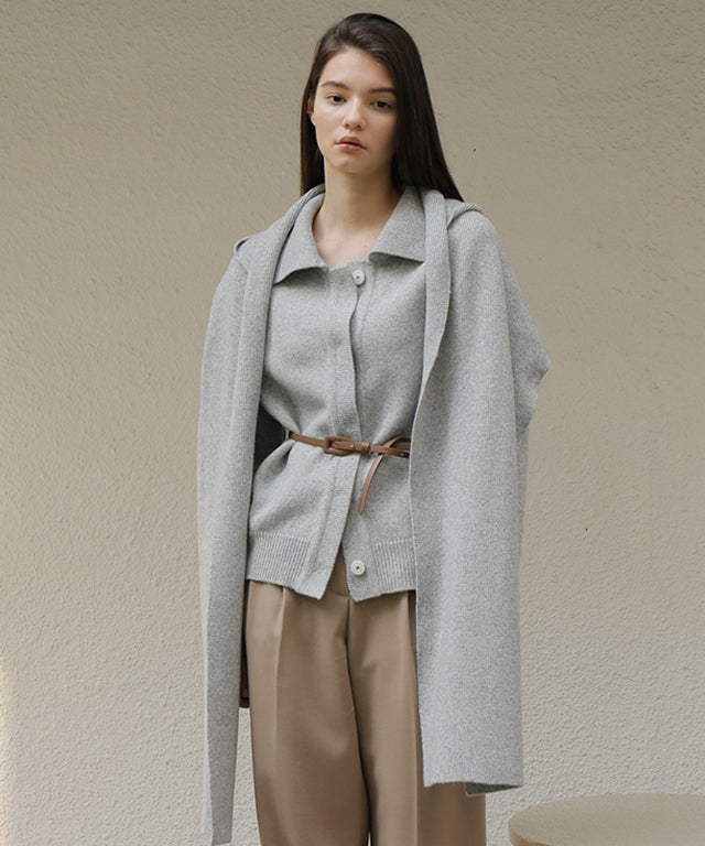 PAUL AND ALICE  WOOL BELTED CARDIGAN - GRAY