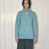KUME STUDIO Oversized Soft Mohair Sweater with Neck Warmer - Green