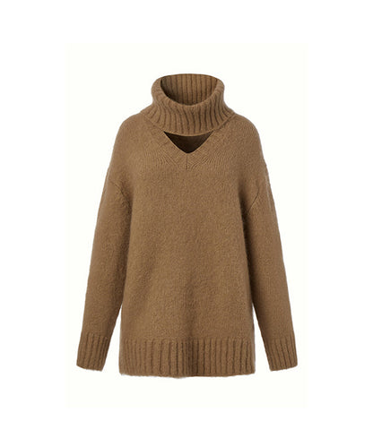 KUME STUDIO Oversized Soft Mohair Sweater with Neck Warmer - Beige