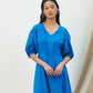 KUME  STUDIO Balloon Sleeve Satin Shirring Dress - Blue