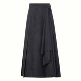 KUME STUDIO Pinstriped Draped Wrap Skirt - Dark Gray
