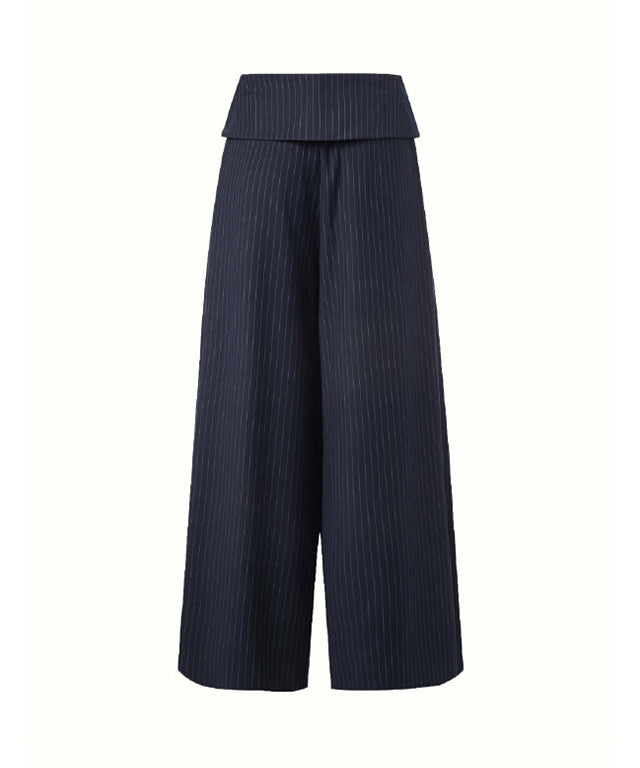 KUME STUDIO Waist Folded Trousers - Navy Stripe