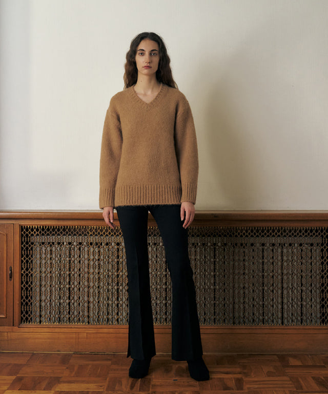 KUME STUDIO Oversized Soft Mohair Sweater with Neck Warmer - Beige