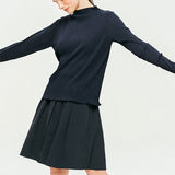 LE SONNET Flower Pleats Top - Navy