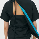 KUME STUDIO Back Pleated Ribbon T-Shirt - Black