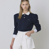 KANDINI Polo shirts with Puff sleeves- Navy