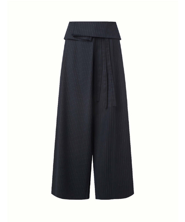 KUME STUDIO Waist Folded Trousers - Navy Stripe