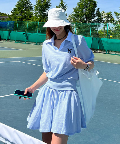 N9 Pvik Kara Embroidery Short Sleeve Tee - Sky Blue