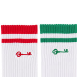 LE SONNET Key Logo Socks - Green / Red (2pack)