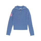 PIV'VEE Cable Knit Half Zip Sweater - Cornflower Blue