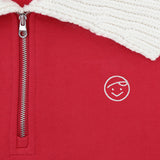 PIV'VEE Knit Collar Half Zip Sweatshirt - Cherry Red