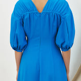 KUME  STUDIO Balloon Sleeve Satin Shirring Dress - Blue