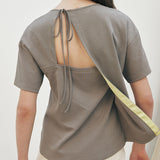 KUME STUDIO Back Pleated Ribbon T-Shirt - Dark Gray