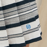 KUME STUDIO Striped Cotton Jacquard Pleated Skirt - Navy Stripe