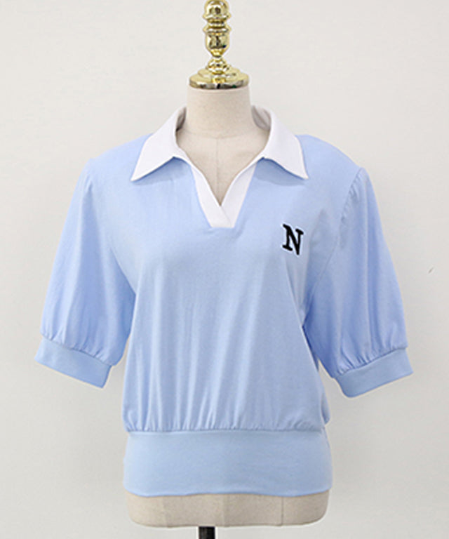 N9 Pvik Kara Embroidery Short Sleeve Tee - Sky Blue