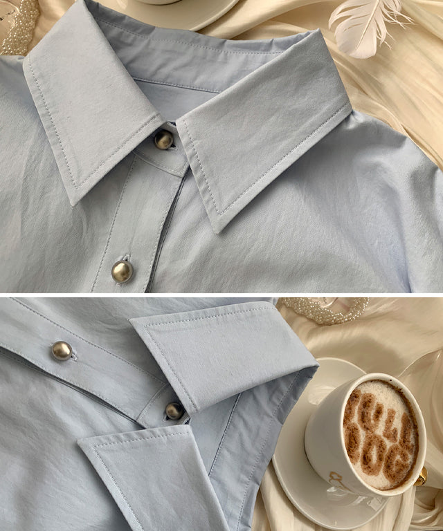 JULLLOG Allteny Silver Button Pocket Shirt - Sky Blue