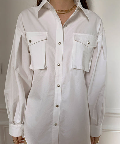 JULLLOG Allteny Silver Button Pocket Shirt - White