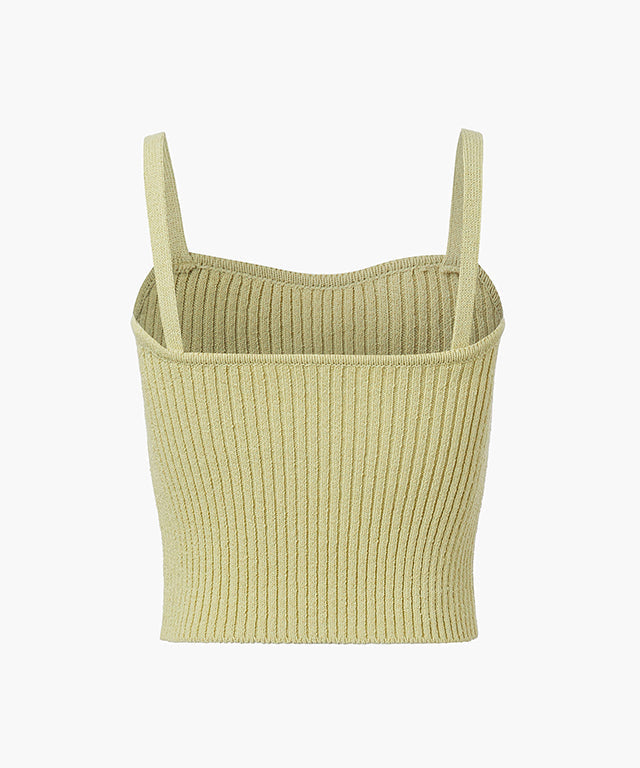 KUME  STUDIO Crochet Knit Cotton Blend Camisole - Lemon Green
