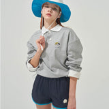 KANDINI Collared Sweatshirt With String (Printed) - Gray