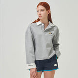 KANDINI Collared Sweatshirt With String (Printed) - Gray