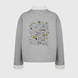 KANDINI Collared Sweatshirt With String (Printed) - Gray