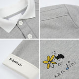 KANDINI Collared Sweatshirt With String (Printed) - Gray