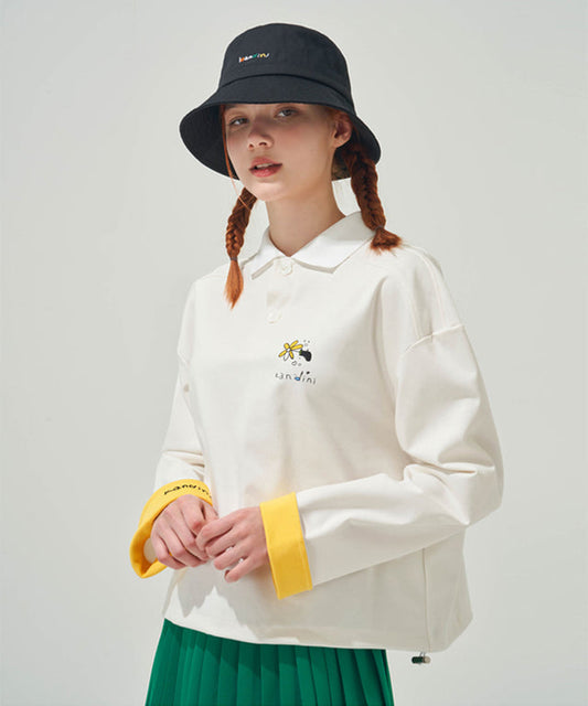 KANDINI Collared Sweatshirt With String(Printed) - Ivory