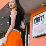KANDINI  Elastic Band Pleats Skirt - Orange