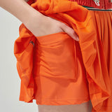 KANDINI  Elastic Band Pleats Skirt - Orange