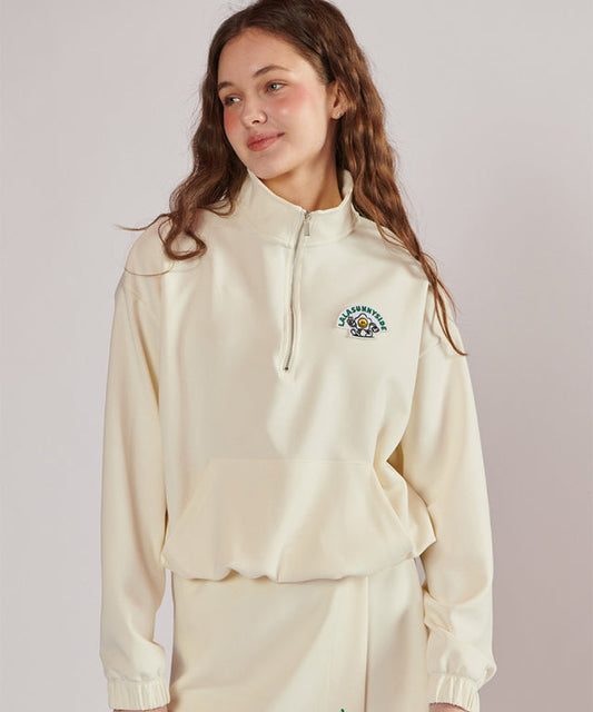 LALA SUNNYSIDE Half Zip Up Sweatshirt - Cream