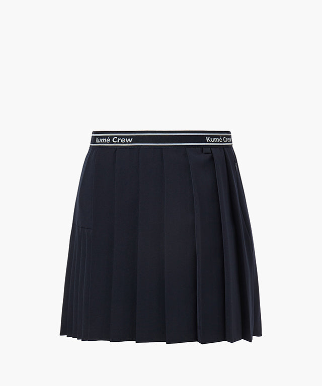 KUME STUDIO Logo Pleated Skirt With Elastice Band - Navy