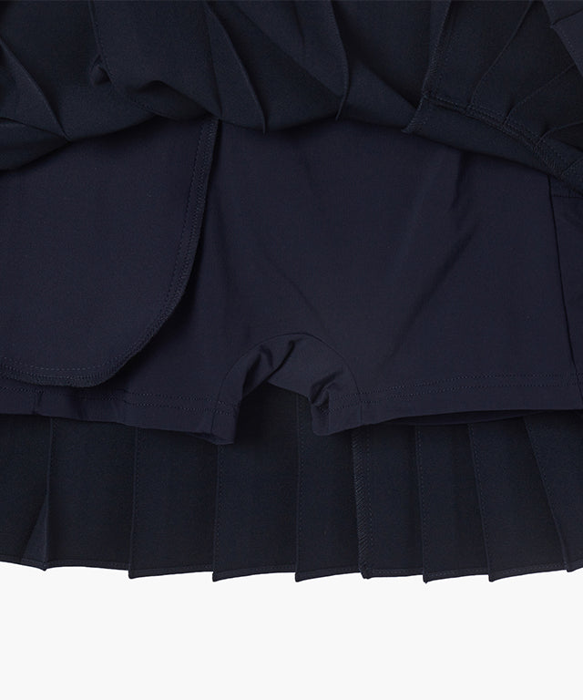 KUME STUDIO Logo Pleated Skirt With Elastice Band - Navy