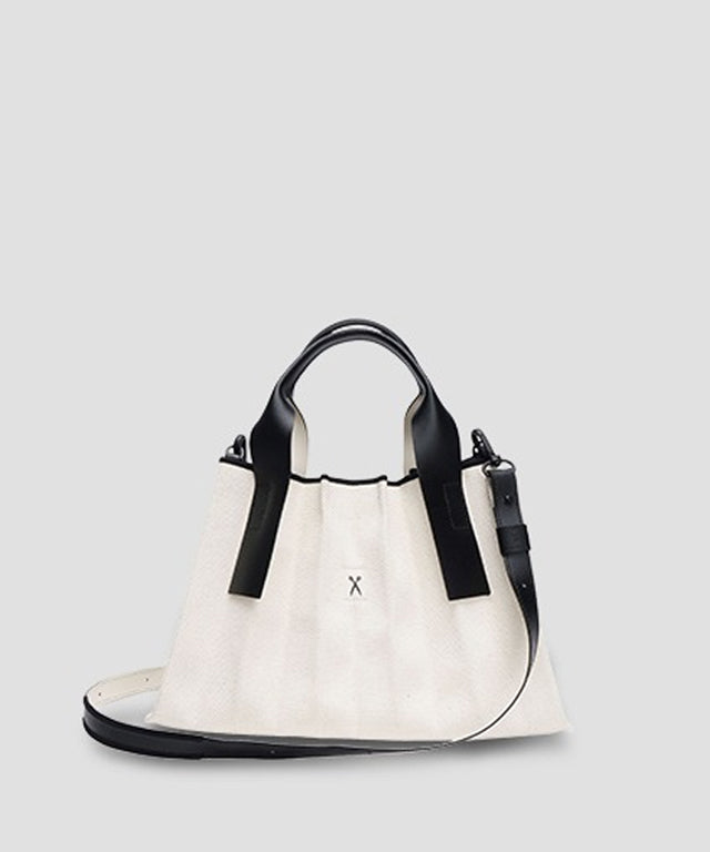 Lucky Pleats Canvas Tote S - Ivory Black