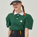 KANDINI Polo Shirts with Balloon Puff sleeves - Green