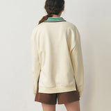 KUME STUDIO (Unisex) Collared Logo Sweatshirt with Side Zipper - Ivory