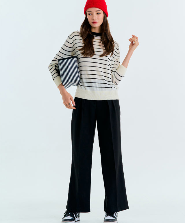 MAGIA Striped Knit Top - Black