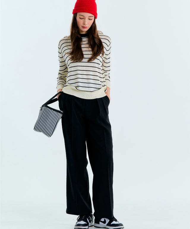 MAGIA Striped Knit Top - Black